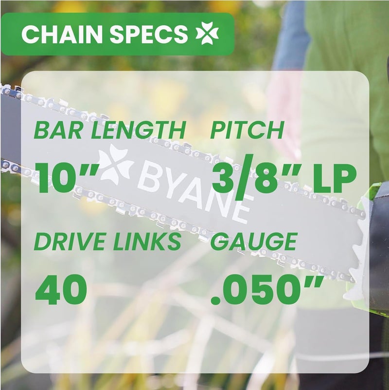 Byane 10 Inch Chainsaw Chain 3/8" LP Pitch, 050" Gauge, 40 Drive Links Low-kickback Fits Worx WG309 Echo CS-271 CS280 CS290 CS300 CS3000,Remington, Sunjoe SWJ803E SWJ807E, Craftsman S40 (3 Chains) - Image 2